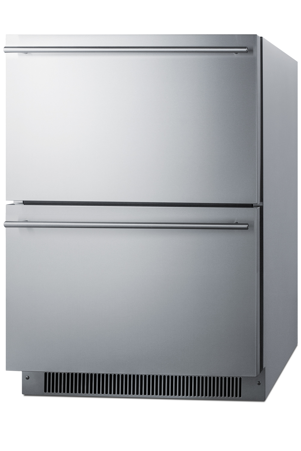 Commercially listed ENERGY STAR certified 2-drawer frost-free freezer in stainless steel designed for indoor or outdoor use under standard or ADA compliant counters
